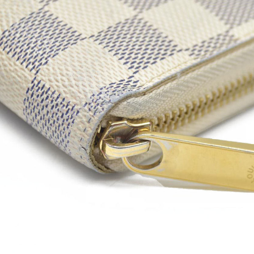 AUCTION $915 Louis Vuitton Damier Azur Zippy Zip Around Long Wallet Purse White CA1172
