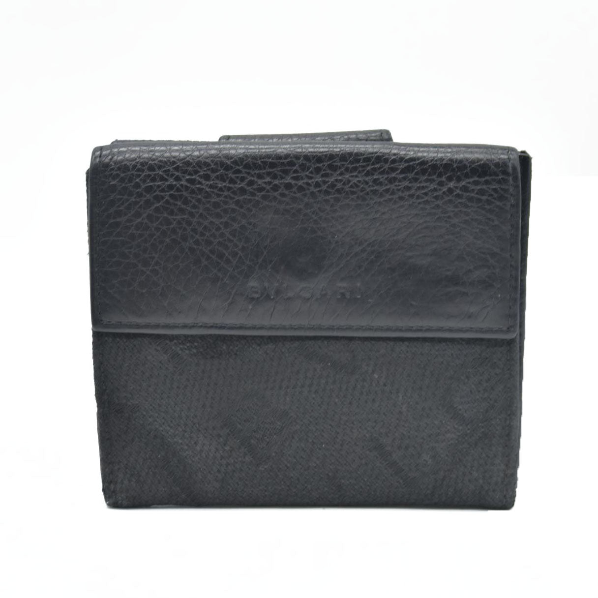 AUCTION $590 BVLGARI Logo Mania Canvas Leather Bifold Wallet Black
