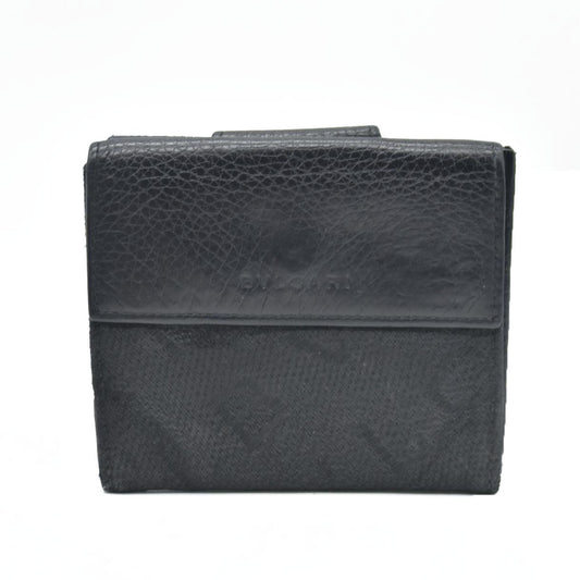 AUCTION $590 BVLGARI Logo Mania Canvas Leather Bifold Wallet Black