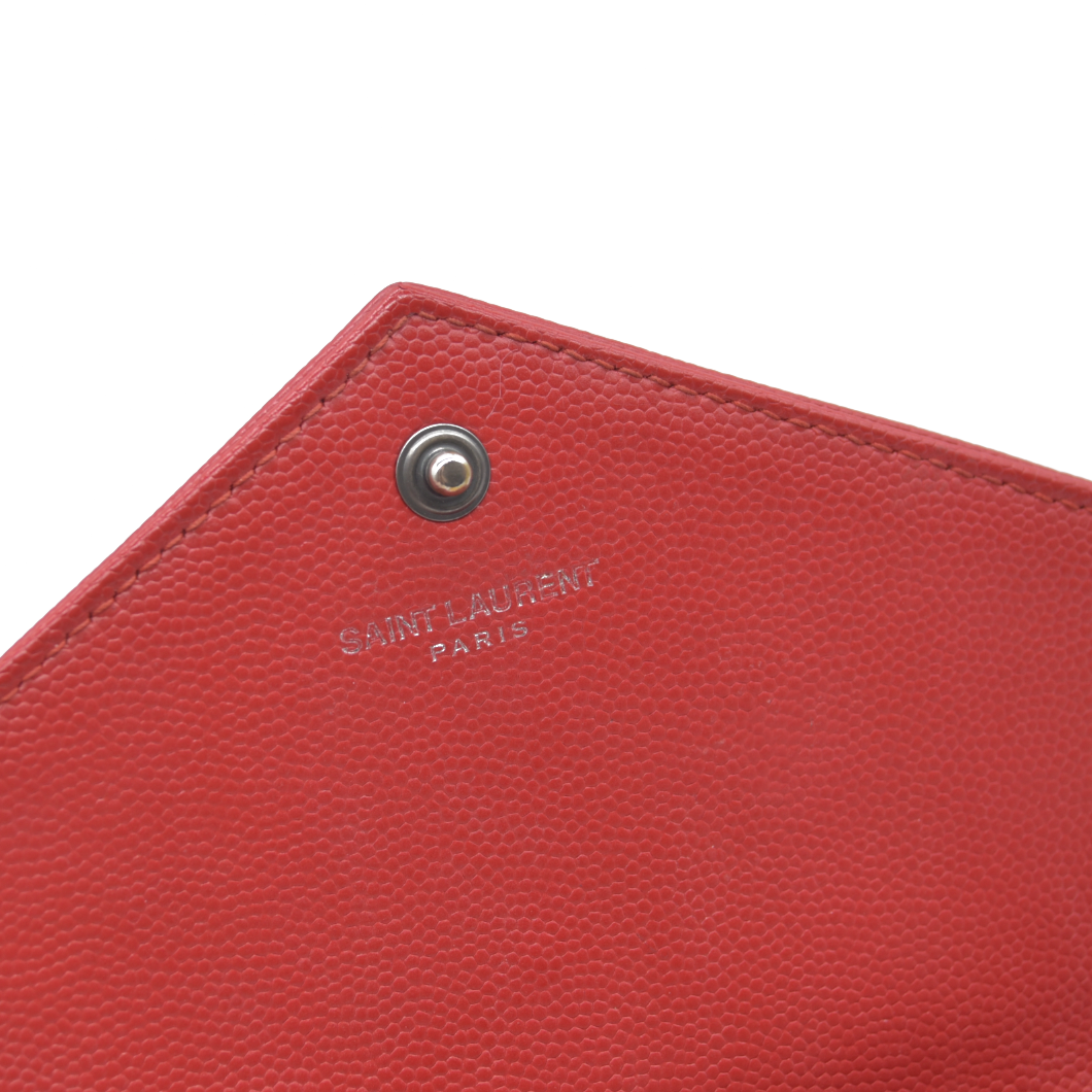 $1190 Saint Laurent Grain De Poudre Matelasse Chevron Monogram Envelope Chain Wallet Red