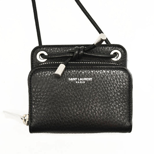 SAINT LAURENT PARIS LANYARD WALLET IN GRAINED LEATHER
