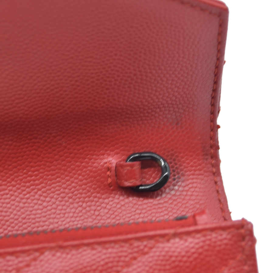 $1190 Saint Laurent Grain De Poudre Matelasse Chevron Monogram Envelope Chain Wallet Red