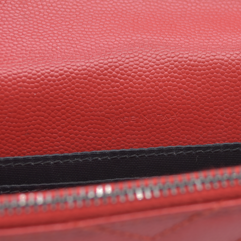 $1190 Saint Laurent Grain De Poudre Matelasse Chevron Monogram Envelope Chain Wallet Red