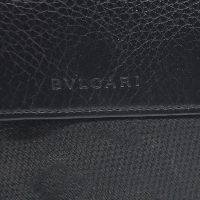 AUCTION $590 BVLGARI Logo Mania Canvas Leather Bifold Wallet Black