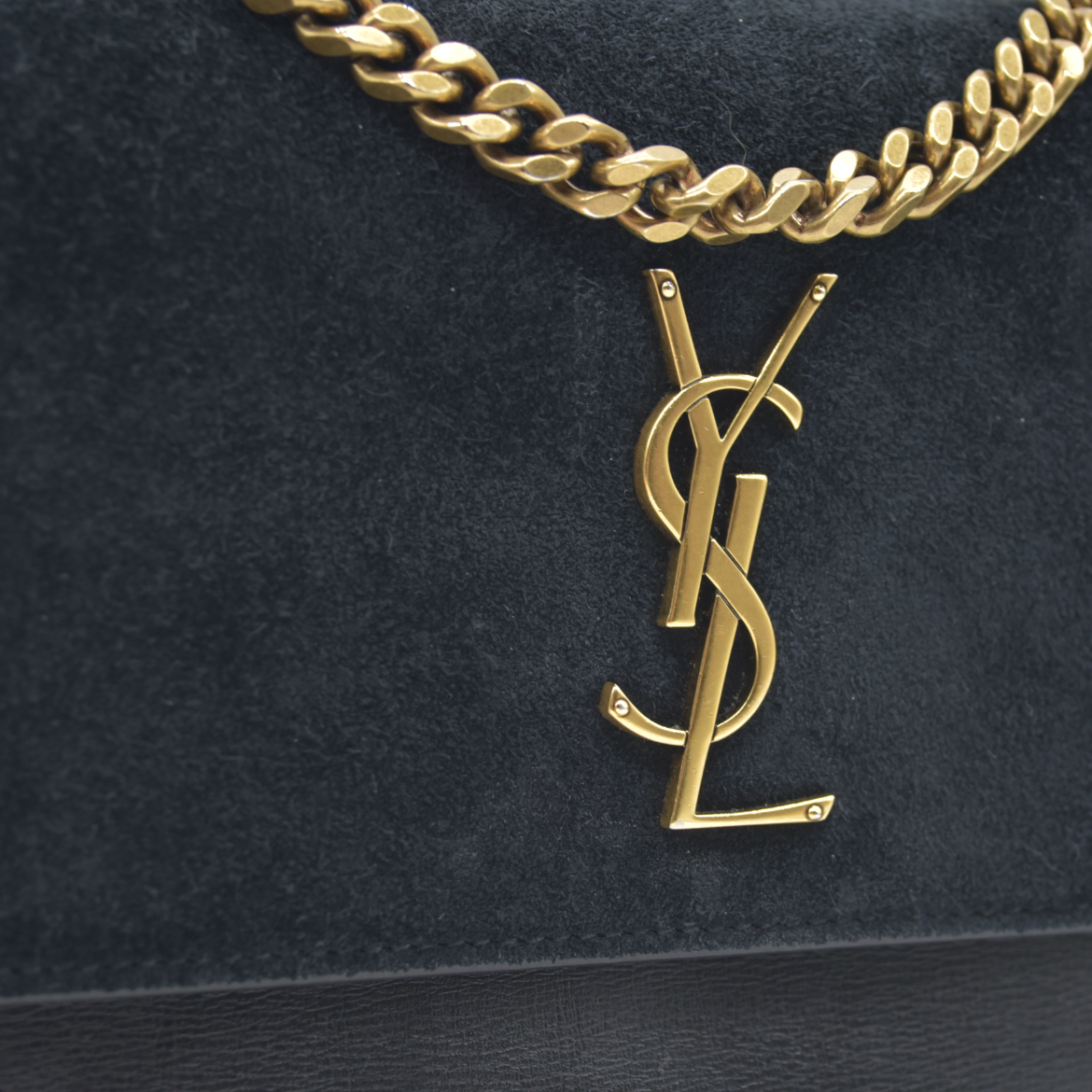 $2800 Saint Laurent Suede Calfskin Medium Monogram Sunset Black Gold YSL