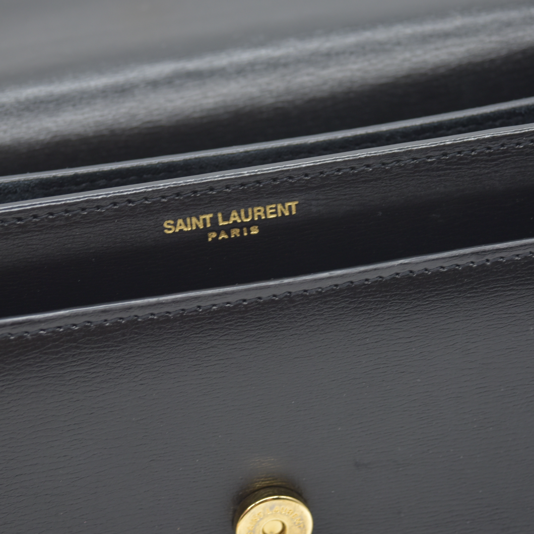 $2800 Saint Laurent Suede Calfskin Medium Monogram Sunset Black Gold YSL