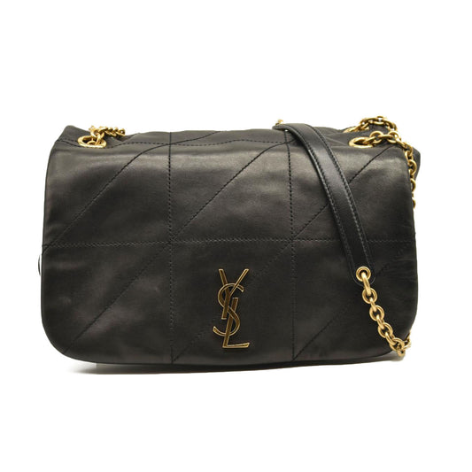 SAINT LAURENT Lambskin Patchwork Monogram Medium Jamie Baguette Black