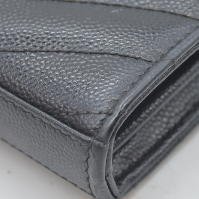 $1600 Saint Laurent Grain De Poudre Matelasse Chevron Monogram Envelope Chain Wallet Black
