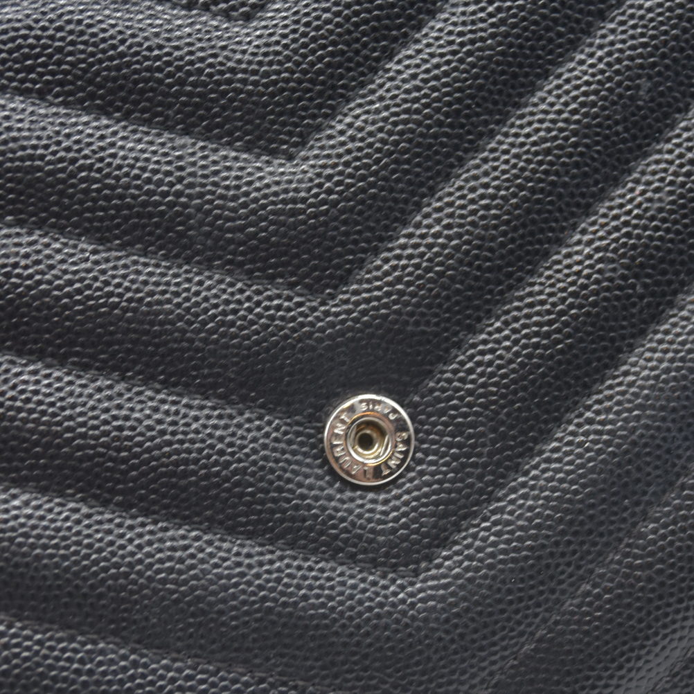 $1600 Saint Laurent Grain De Poudre Matelasse Chevron Monogram Envelope Chain Wallet Black