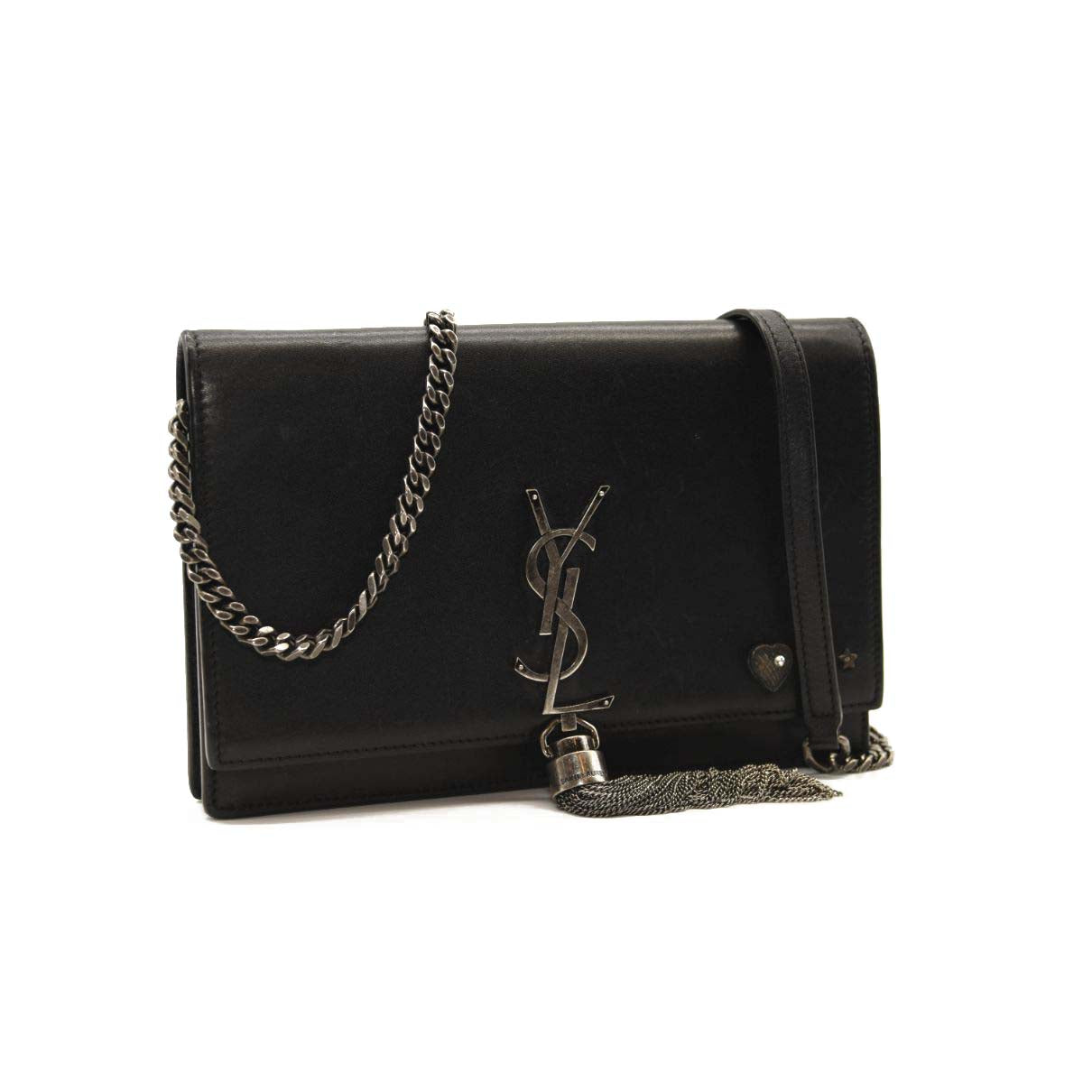 Saint Laurent Smooth Calfskin Classic Monogram Pins Kate Tassel Chain Wallet Black