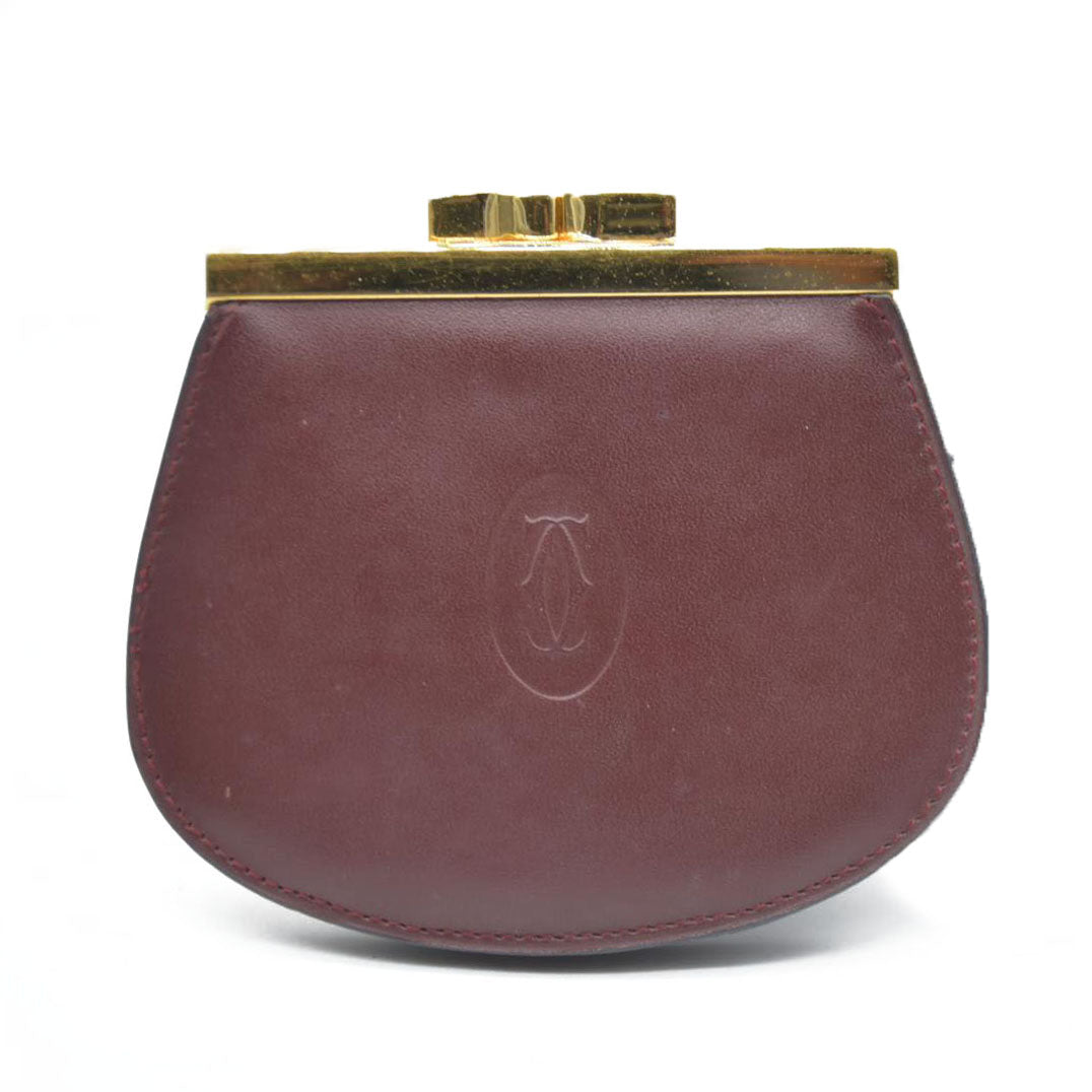 AUCTION $620 Must de Cartier Leather Coin Purse Wallet Bordeaux