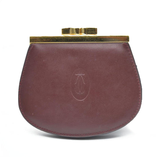 AUCTION $620 Must de Cartier Leather Coin Purse Wallet Bordeaux