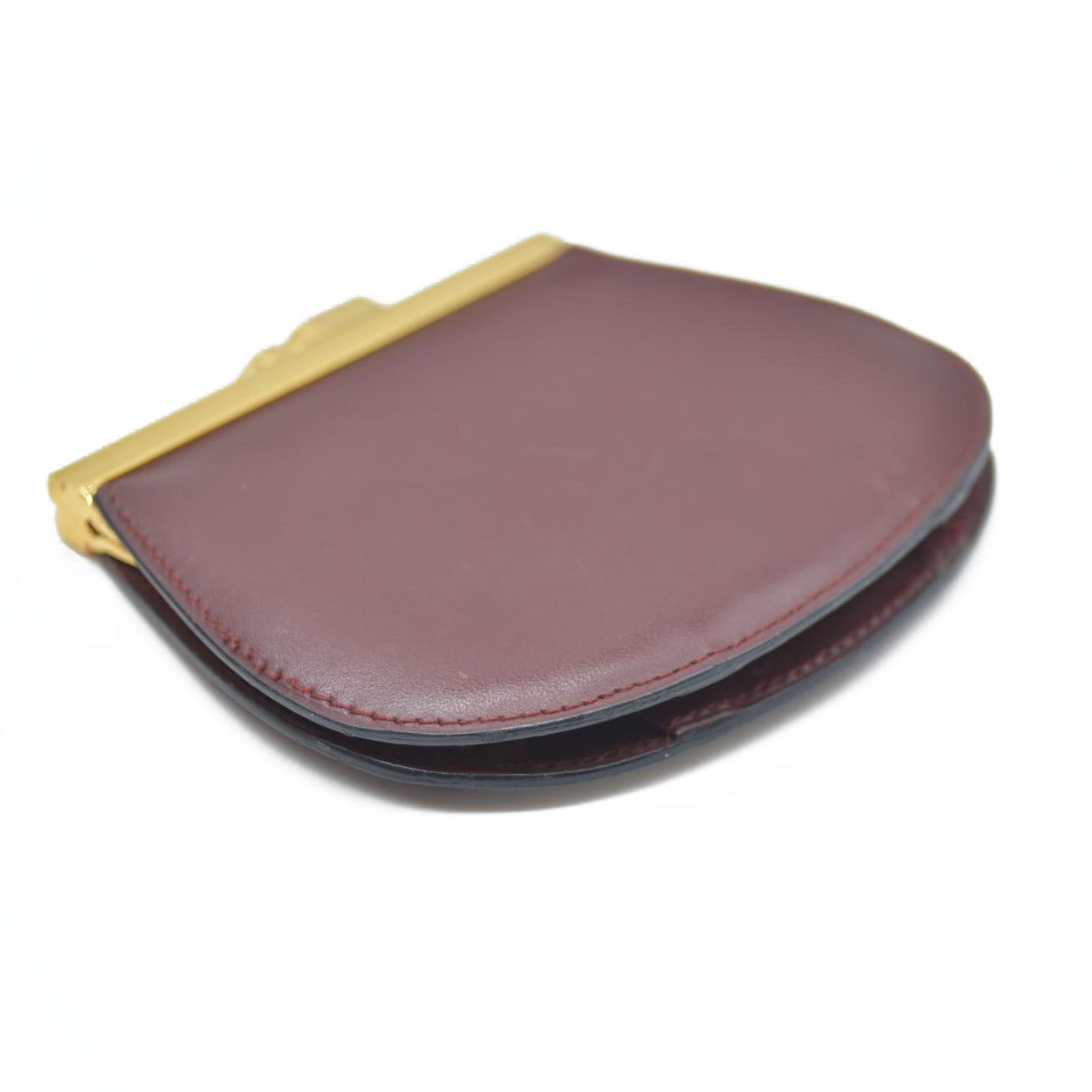 AUCTION $620 Must de Cartier Leather Coin Purse Wallet Bordeaux