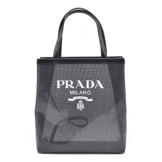 $2100 Prada Sequin Rete Paillettes Small Tote Bag Black