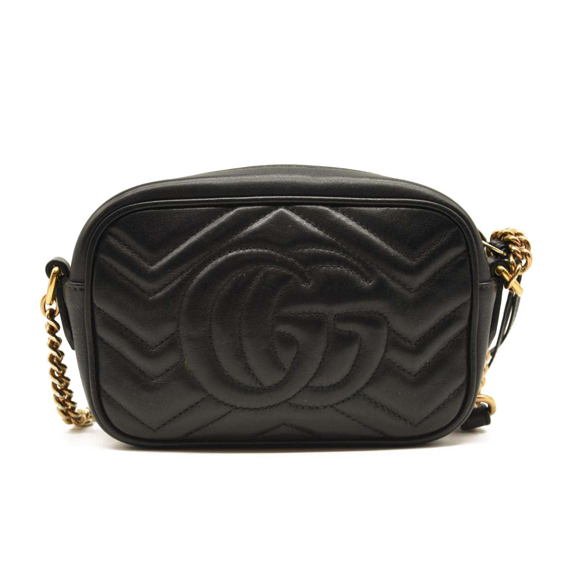 GUCCI Calfskin Matelasse Mini GG Marmont Chain Shoulder Bag Black