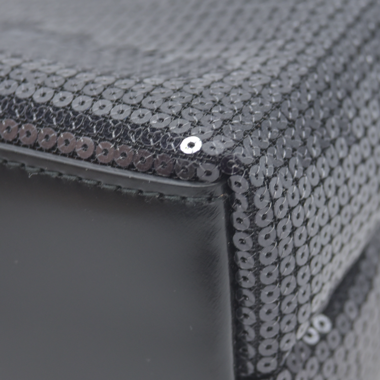 $2100 Prada Sequin Rete Paillettes Small Tote Bag Black