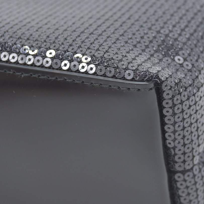 $2100 Prada Sequin Rete Paillettes Small Tote Bag Black
