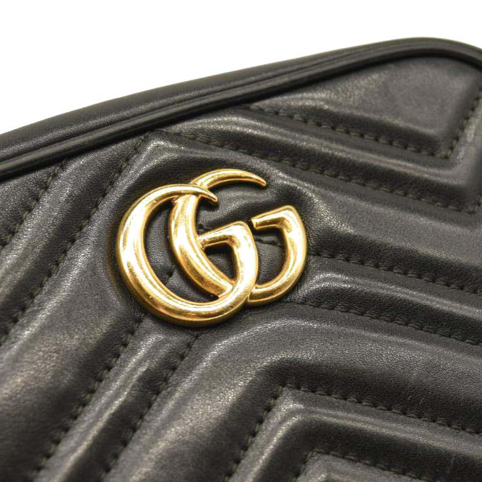 GUCCI Calfskin Matelasse Mini GG Marmont Chain Shoulder Bag Black