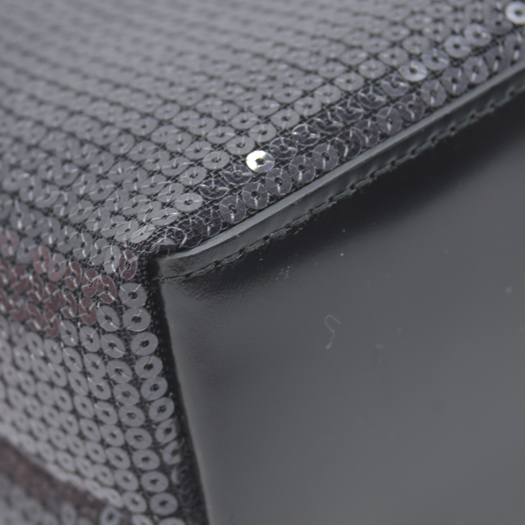 $2100 Prada Sequin Rete Paillettes Small Tote Bag Black