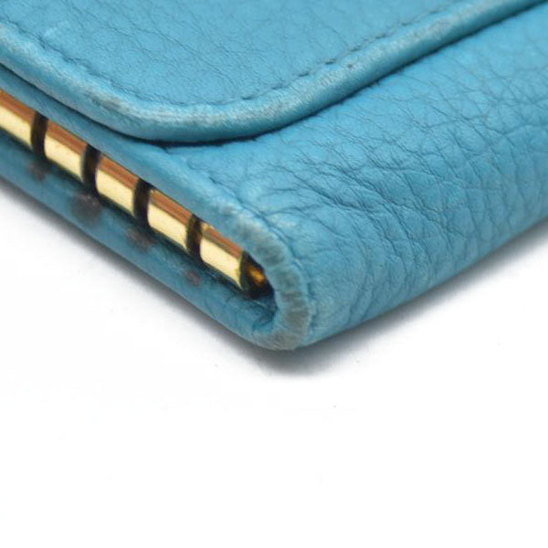 AUCTION $575 PRADA Logo Vitello Leather 6 Ring Key Case Blue