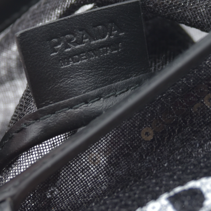 $2100 Prada Sequin Rete Paillettes Small Tote Bag Black