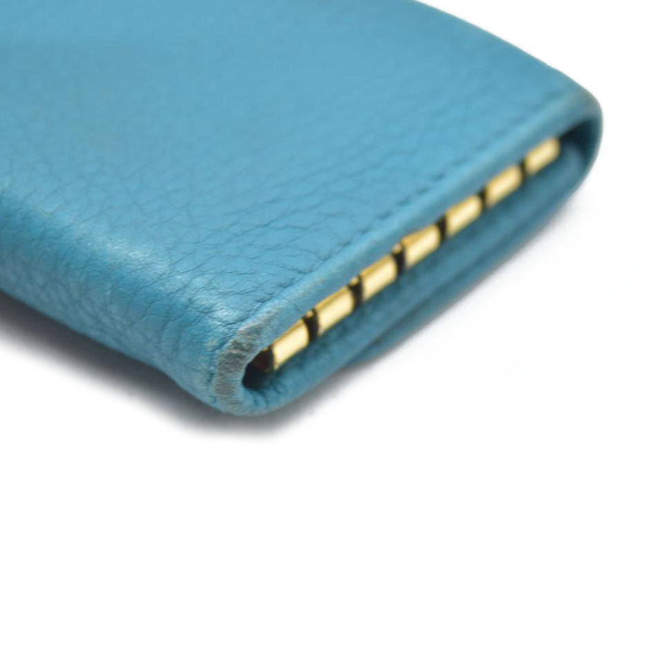 AUCTION $575 PRADA Logo Vitello Leather 6 Ring Key Case Blue