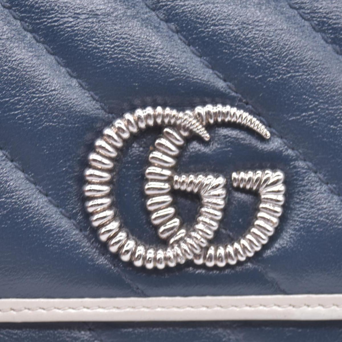 $795 Gucci Vintage Effect Calfskin matelasse Diagonal Torchon GG Marmont Continental Clutch Wallet Blue Agata Mystic White CONSIGNMENT