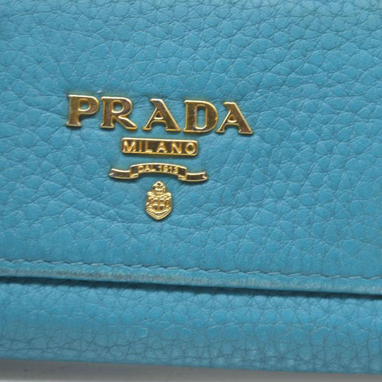 AUCTION $575 PRADA Logo Vitello Leather 6 Ring Key Case Blue