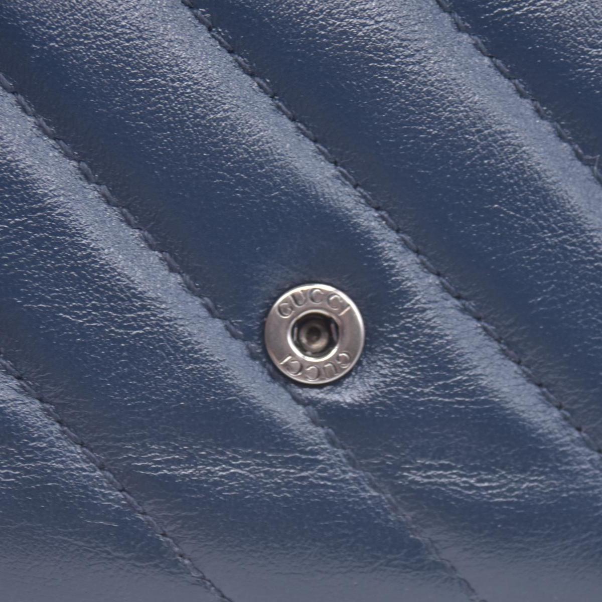 $795 Gucci Vintage Effect Calfskin matelasse Diagonal Torchon GG Marmont Continental Clutch Wallet Blue Agata Mystic White CONSIGNMENT