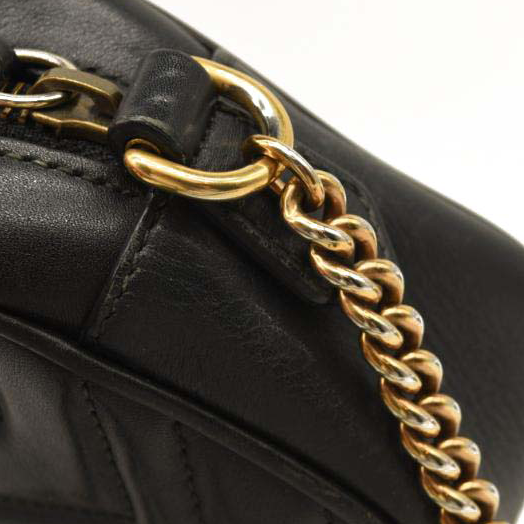 GUCCI Calfskin Matelasse Mini GG Marmont Chain Shoulder Bag Black