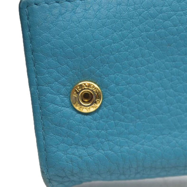 AUCTION $575 PRADA Logo Vitello Leather 6 Ring Key Case Blue