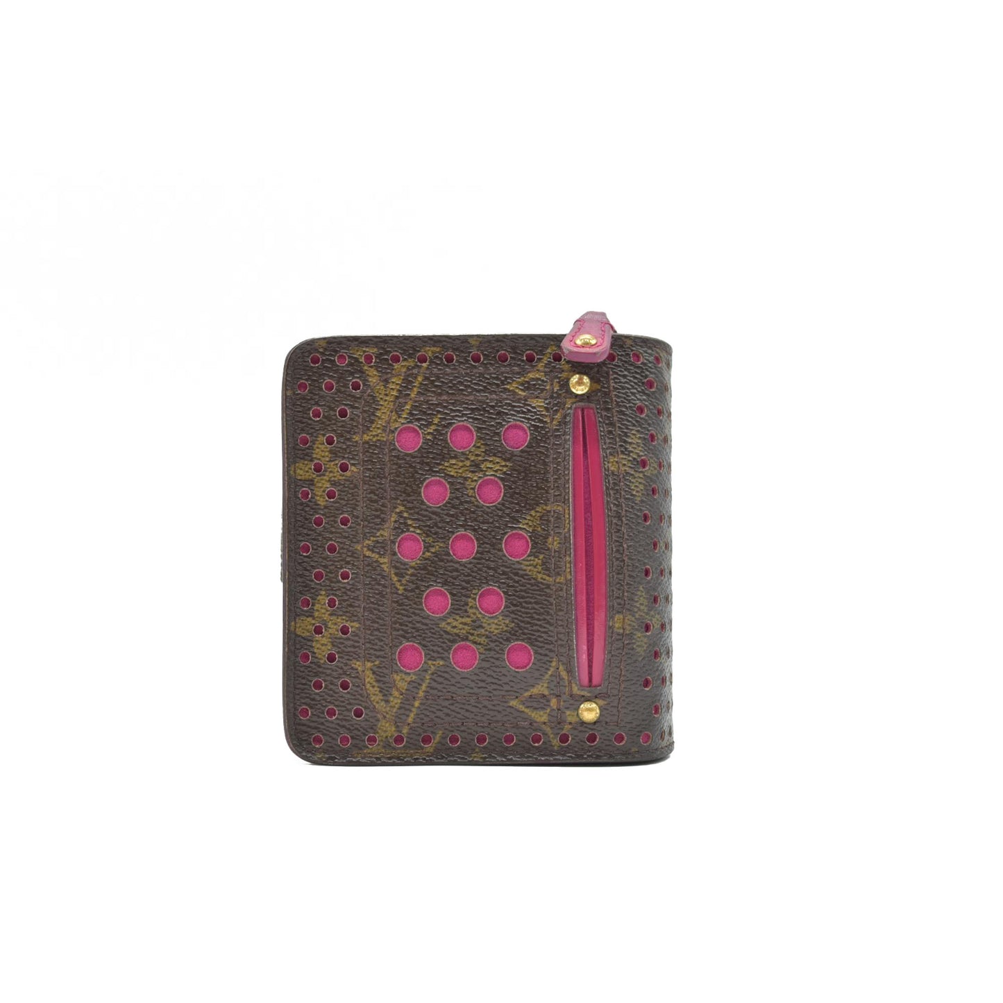 $640 2006 Louis Vuitton Monogram Perforated Compact Zipped Wallet Fuchsia CONSIGNMENT