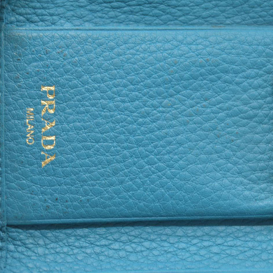 AUCTION $575 PRADA Logo Vitello Leather 6 Ring Key Case Blue