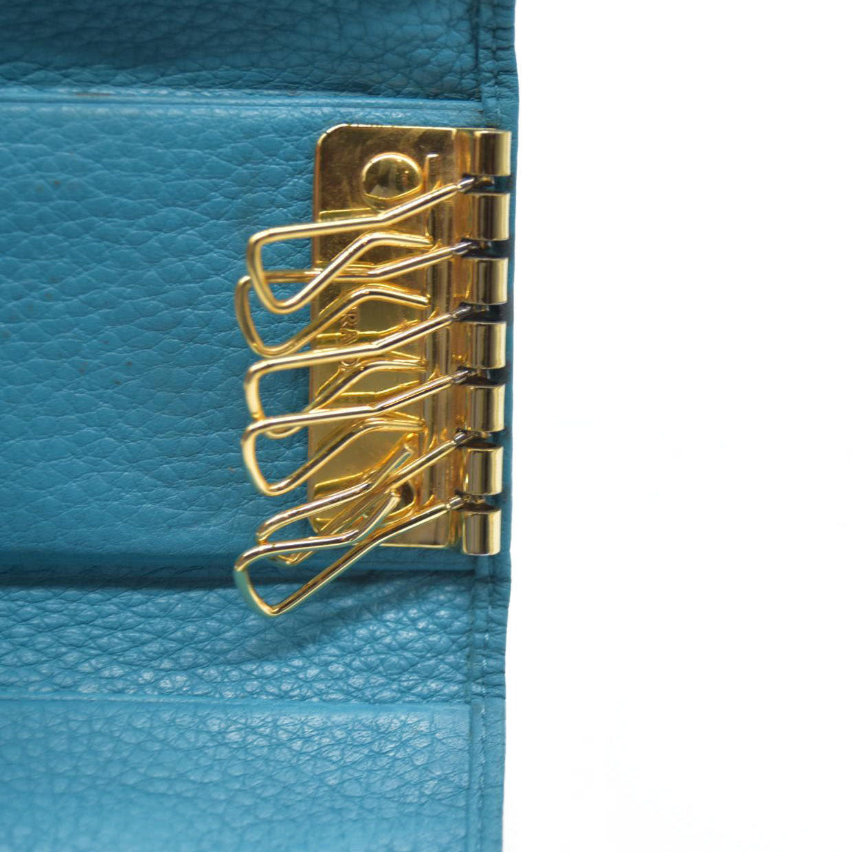 AUCTION $575 PRADA Logo Vitello Leather 6 Ring Key Case Blue