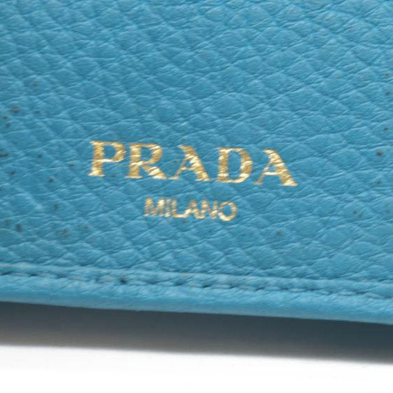AUCTION $575 PRADA Logo Vitello Leather 6 Ring Key Case Blue