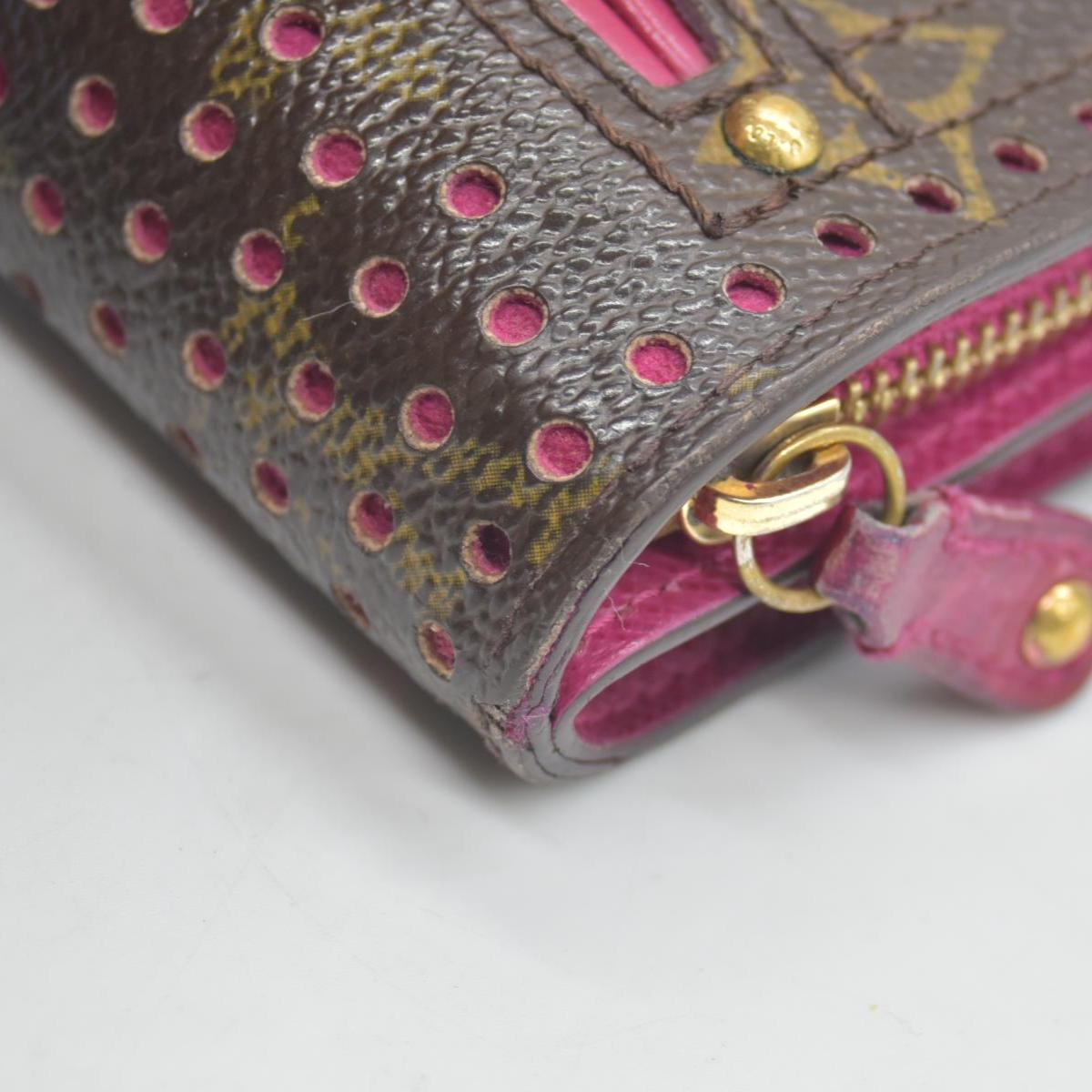 $640 2006 Louis Vuitton Monogram Perforated Compact Zipped Wallet Fuchsia CONSIGNMENT