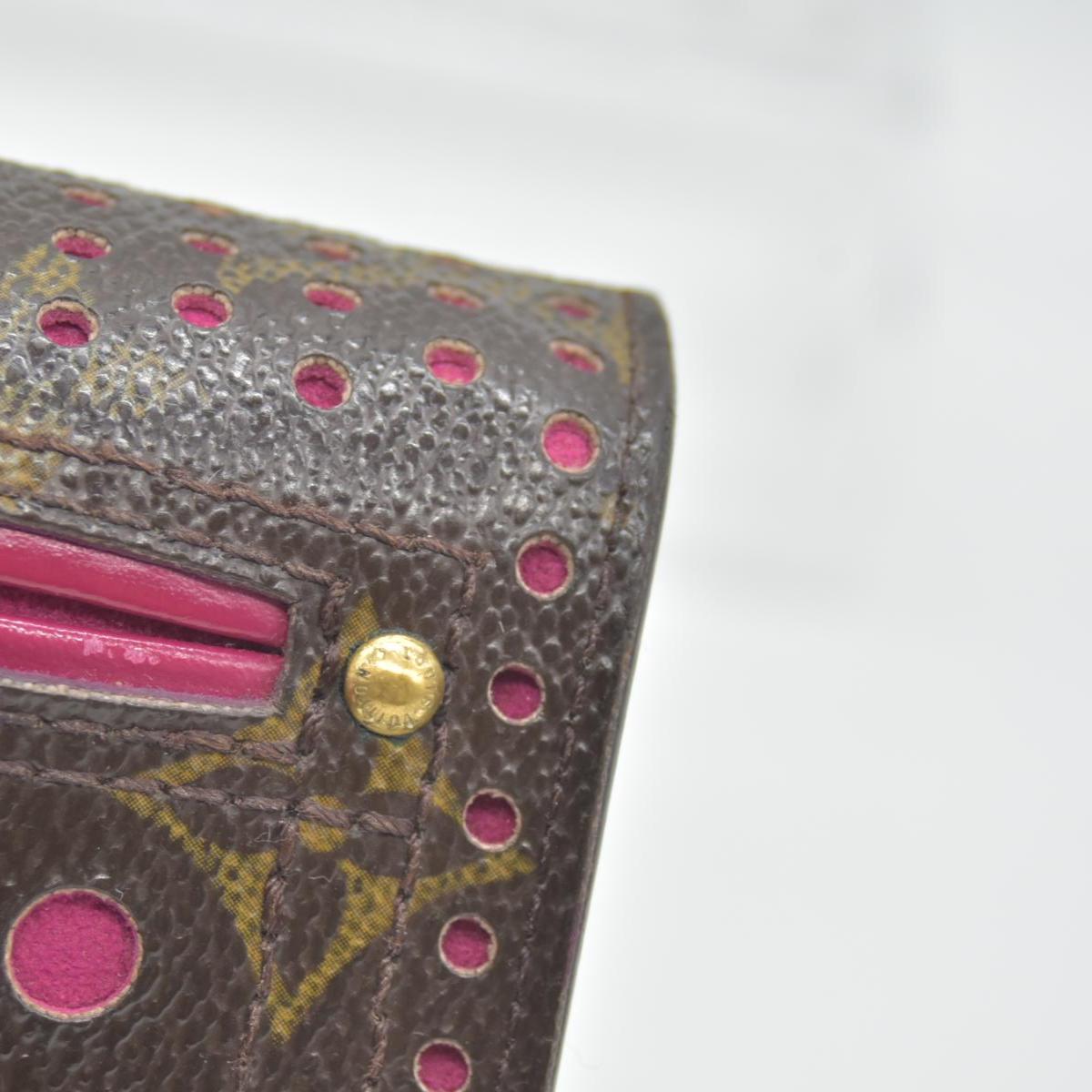 $640 2006 Louis Vuitton Monogram Perforated Compact Zipped Wallet Fuchsia CONSIGNMENT