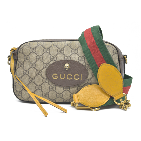 $1890 Gucci  GG Supreme Monogram Web Neo Vintage Shoulder Bag Beige New Acero Crop