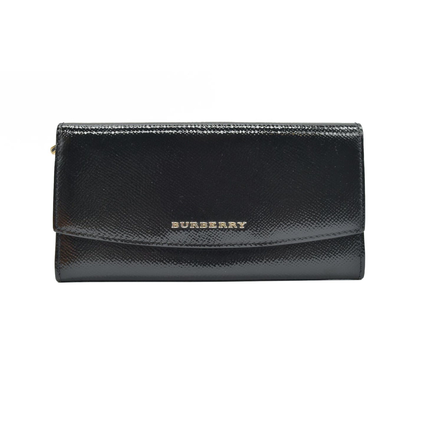 $620 Burberry Grainy Calfskin Patent Black Leather Porter Continental Wallet Black CONSIGNMENT