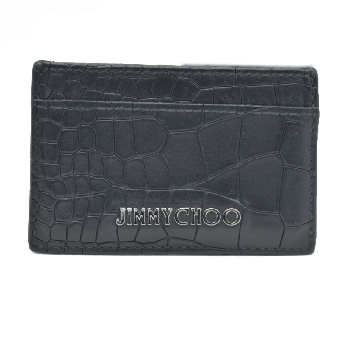AUCTION $345 Jimmy Choo Logo Embossed Leather Card Case Black