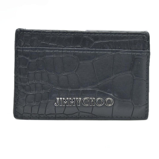 AUCTION $345 Jimmy Choo Logo Embossed Leather Card Case Black
