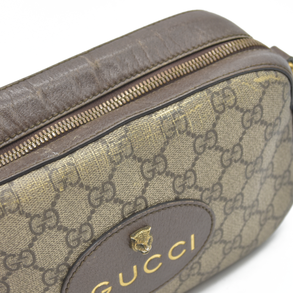 $1890 Gucci  GG Supreme Monogram Web Neo Vintage Shoulder Bag Beige New Acero Crop