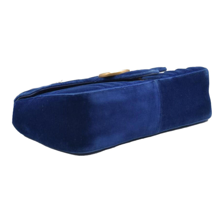 $2850 Gucci Velvet Matelasse Small GG Marmont Shoulder Bag Cobalt Blue CONSIGNMENT