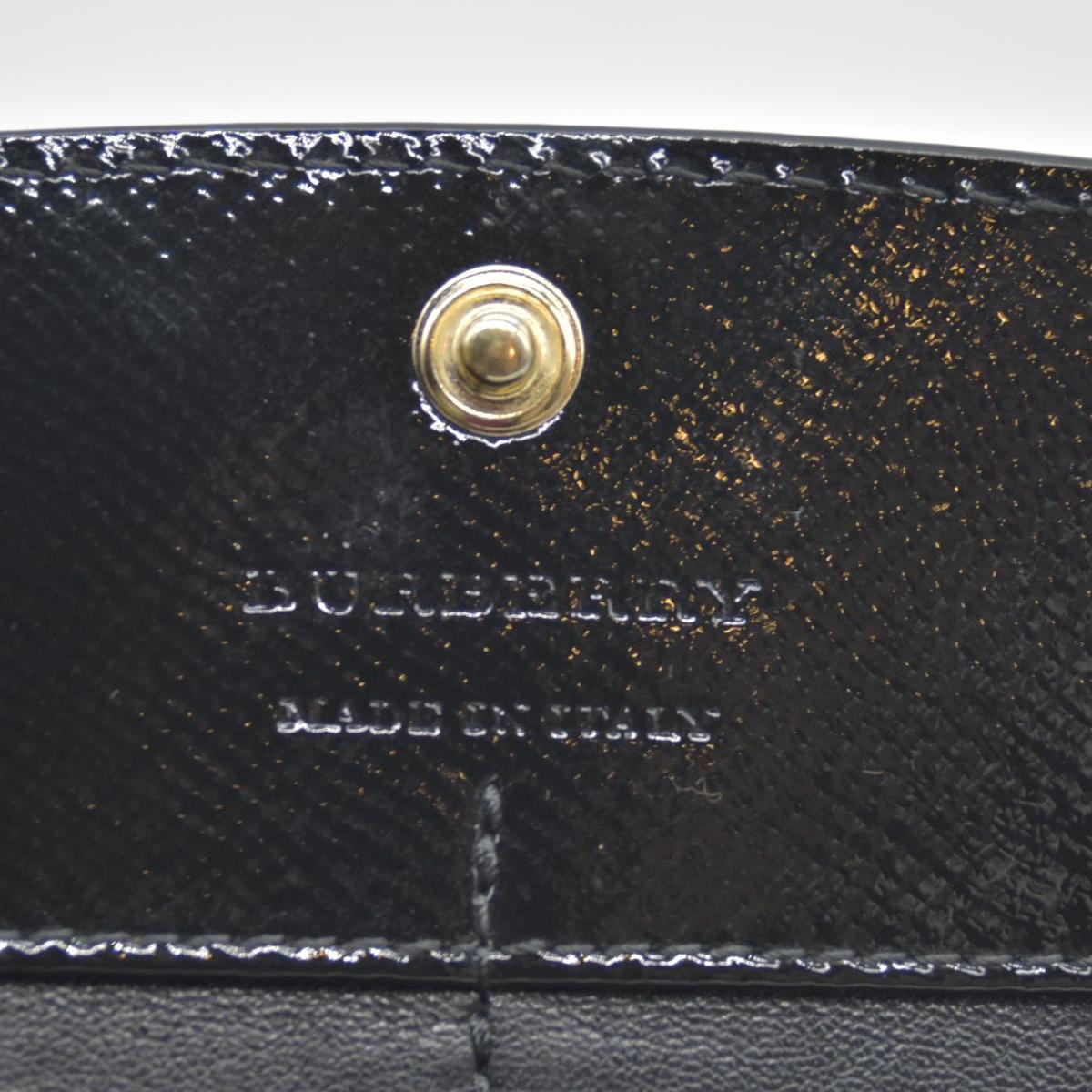 $620 Burberry Grainy Calfskin Patent Black Leather Porter Continental Wallet Black CONSIGNMENT