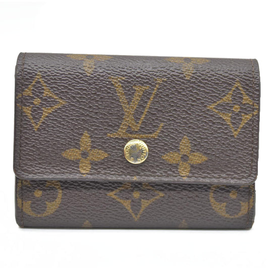 AUCTION $430 Louis Vuitton Monogram Porte Monnaie Plat Coin Purse Wallet Brown