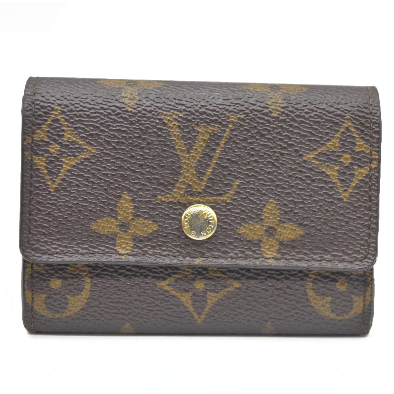 AUCTION $430 Louis Vuitton Monogram Porte Monnaie Plat Coin Purse Wallet Brown MI1906