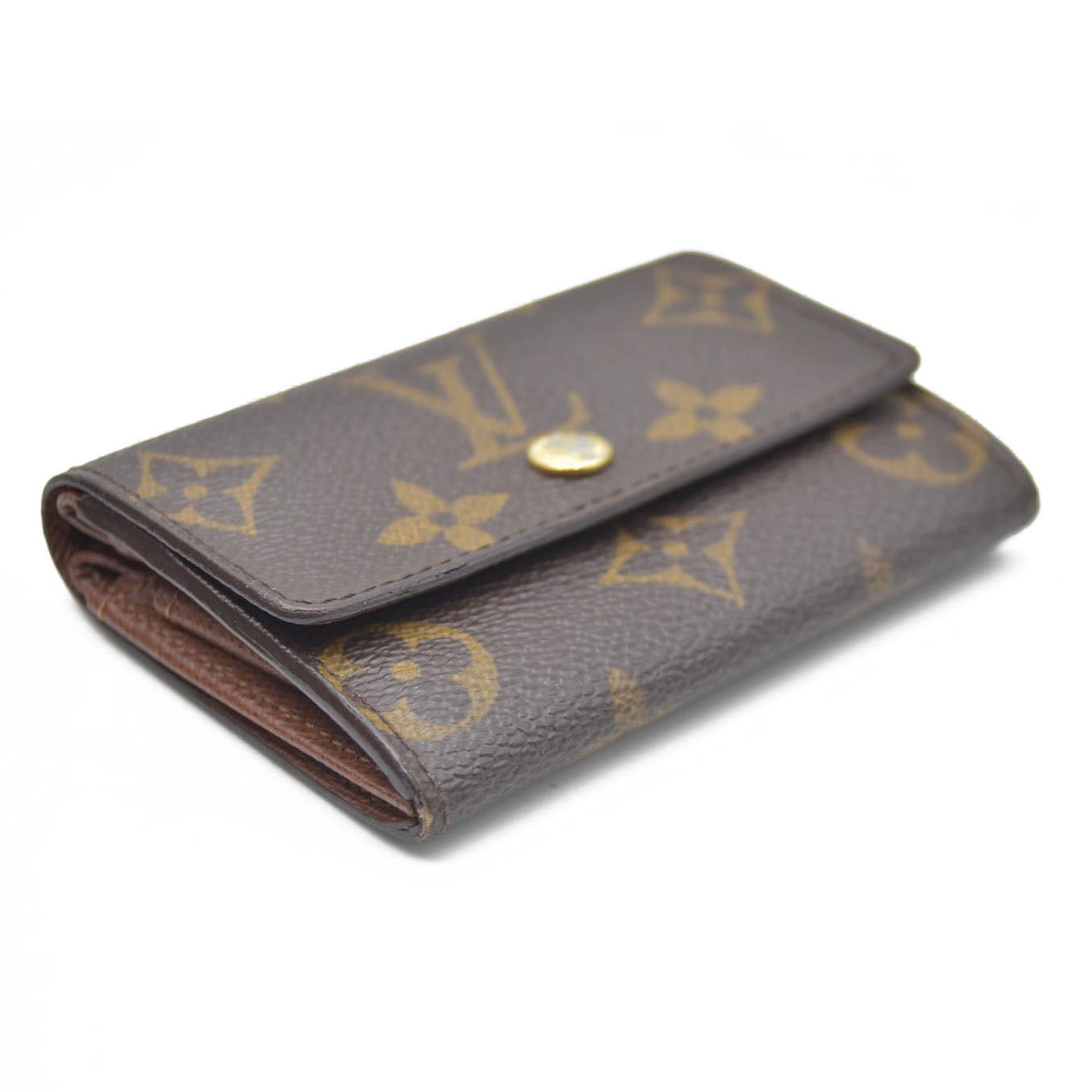 AUCTION $430 Louis Vuitton Monogram Porte Monnaie Plat Coin Purse Wallet Brown MI1906