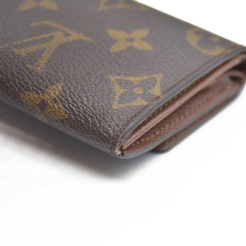 AUCTION $430 Louis Vuitton Monogram Porte Monnaie Plat Coin Purse Wallet Brown MI0027