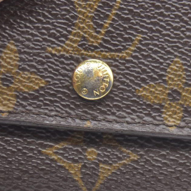 AUCTION $430 Louis Vuitton Monogram Porte Monnaie Plat Coin Purse Wallet Brown MI1906