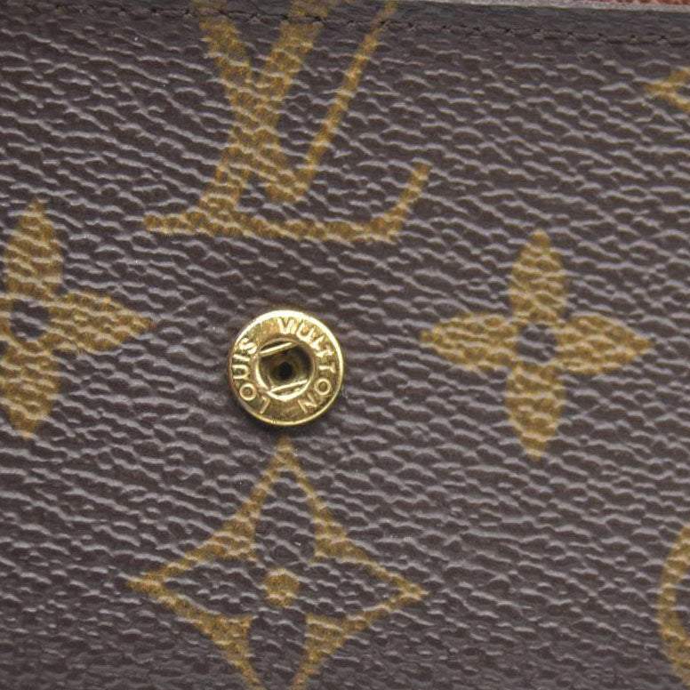AUCTION $430 Louis Vuitton Monogram Porte Monnaie Plat Coin Purse Wallet Brown MI0027